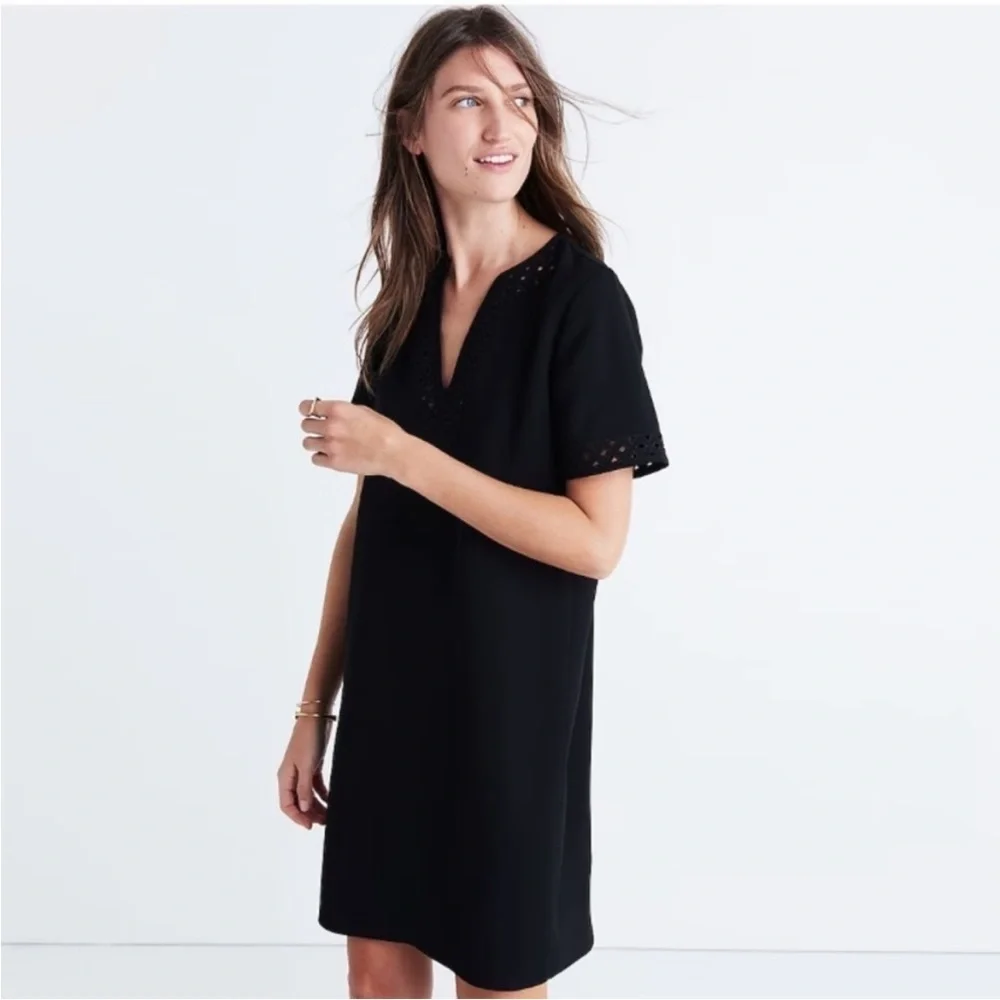 Madewell Ballad Tunic Dress Black Short Sleeve Mini Dress Size 6 - Picture 1 of 7
